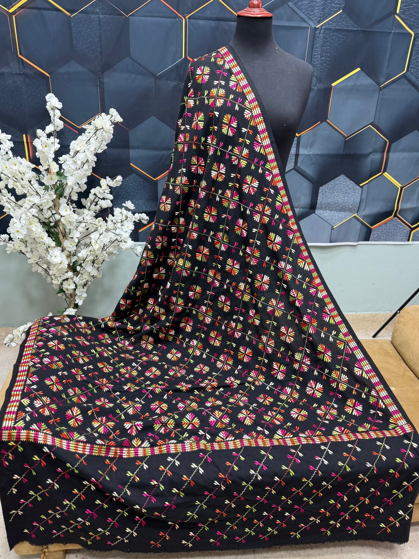 Phulkari Full Size Shawl | Handmade Khaddar Jaal Bagh Winter Shawl Perfect Gift