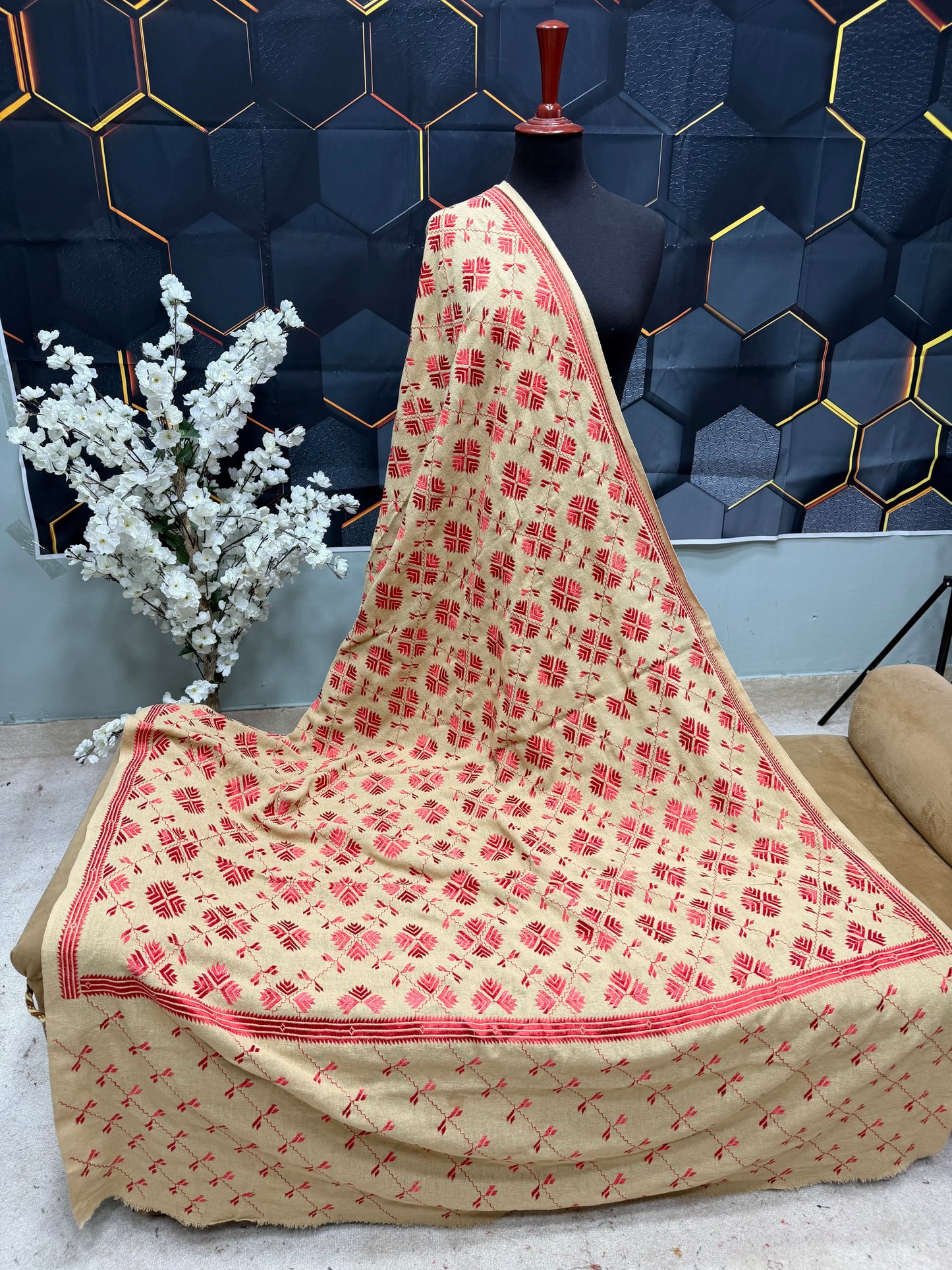 Phulkari Full Size Shawl | Handmade Khaddar Jaal Bagh Winter Shawl Perfect Gift