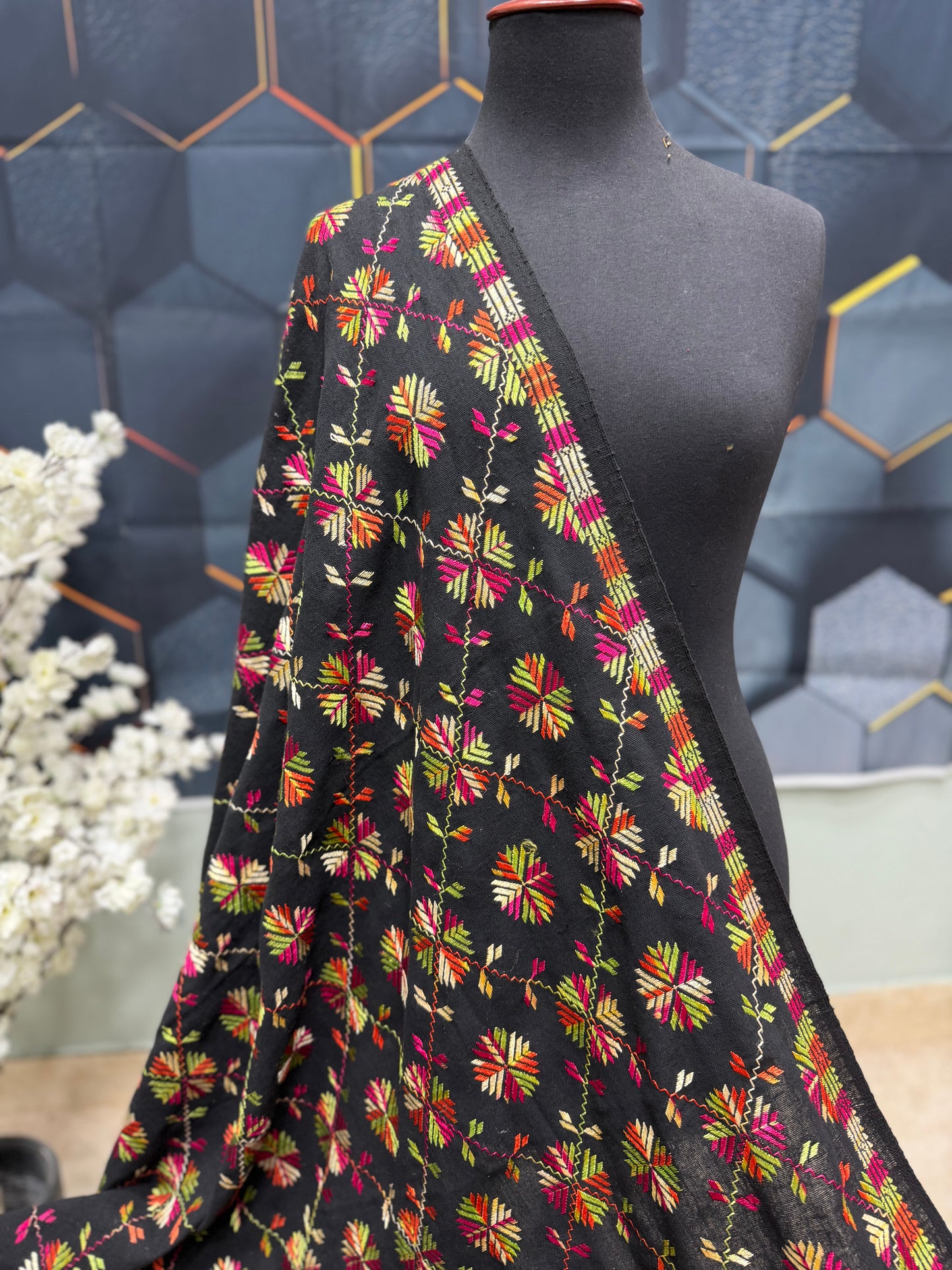 Phulkari Full Size Shawl | Handmade Khaddar Jaal Bagh Winter Shawl Perfect Gift
