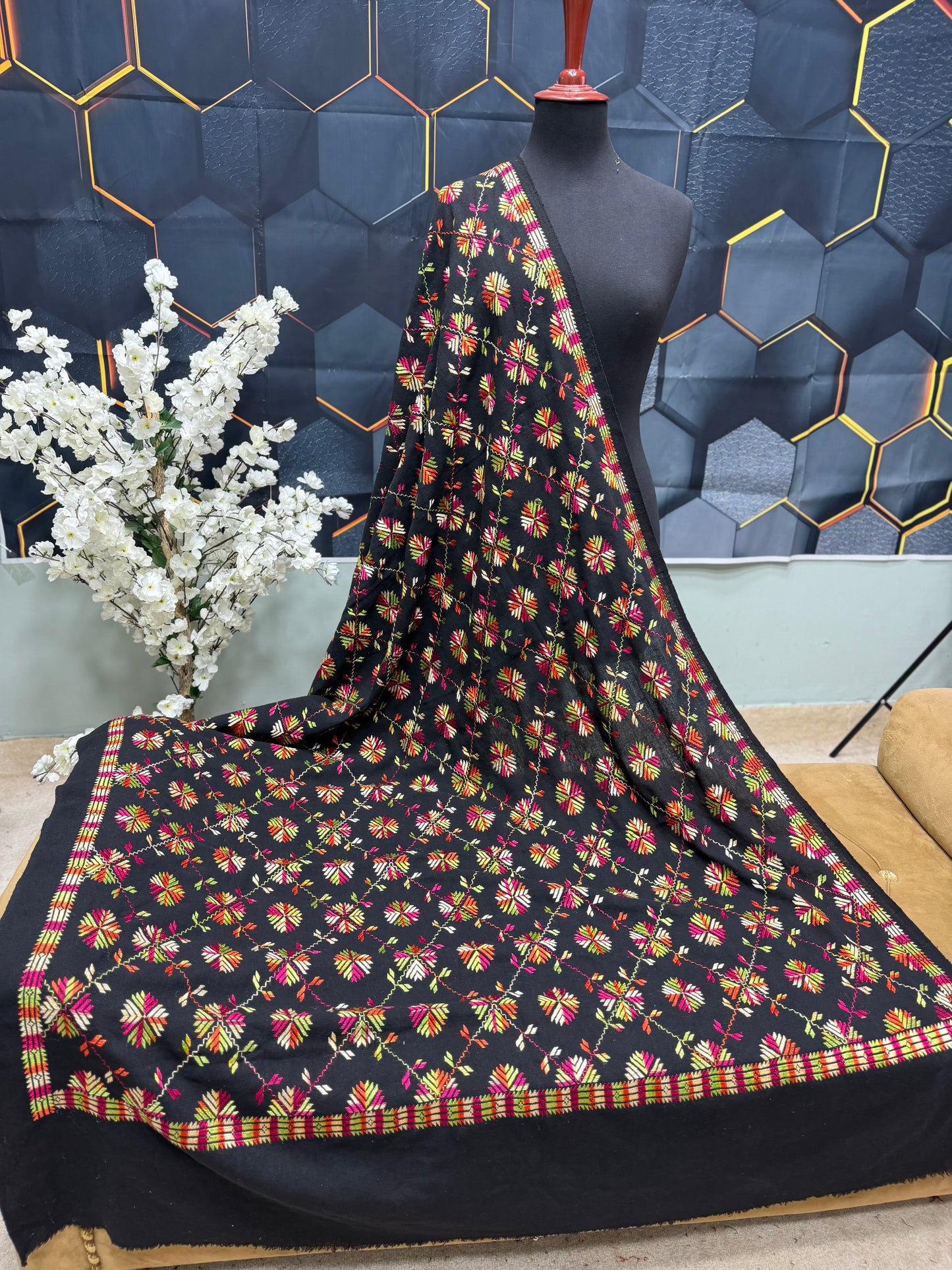 Phulkari Full Size Shawl | Handmade Khaddar Jaal Bagh Winter Shawl Perfect Gift