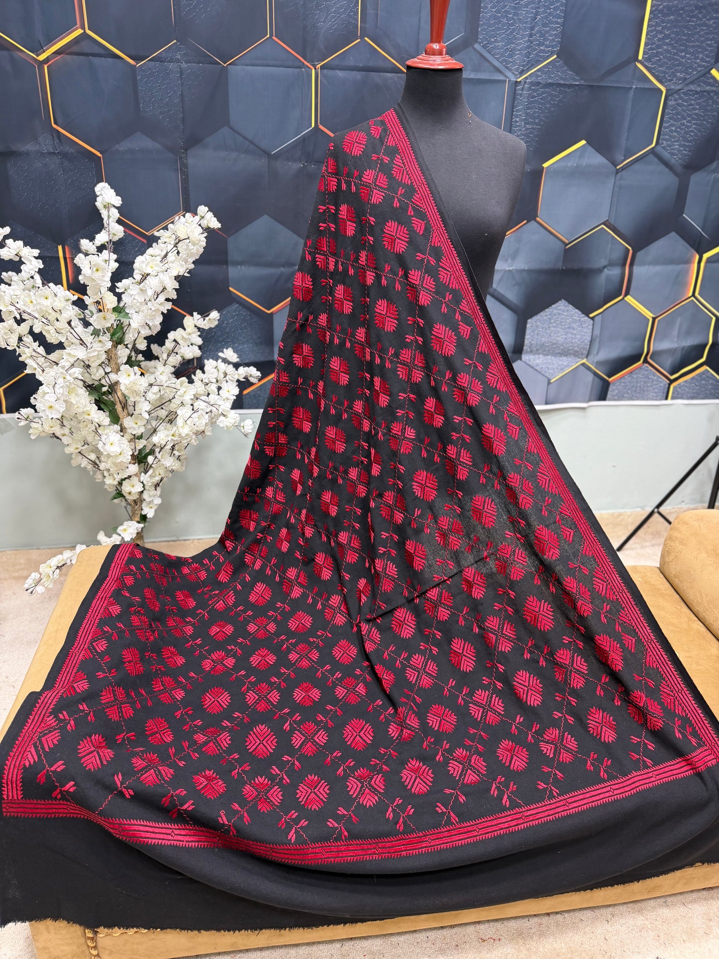Phulkari Full Size Shawl | Handmade Khaddar Jaal Bagh Winter Shawl Perfect Gift