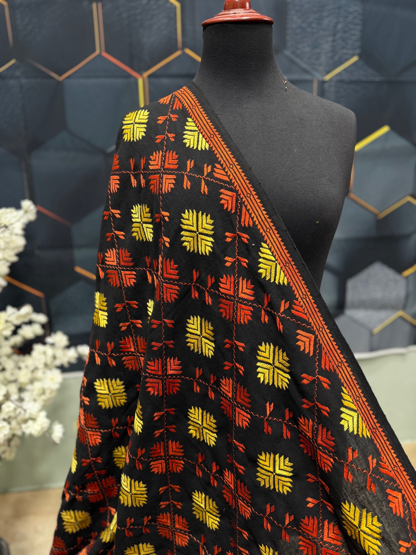 Phulkari Full Size Shawl | Handmade Khaddar Jaal Bagh Winter Shawl Perfect Gift