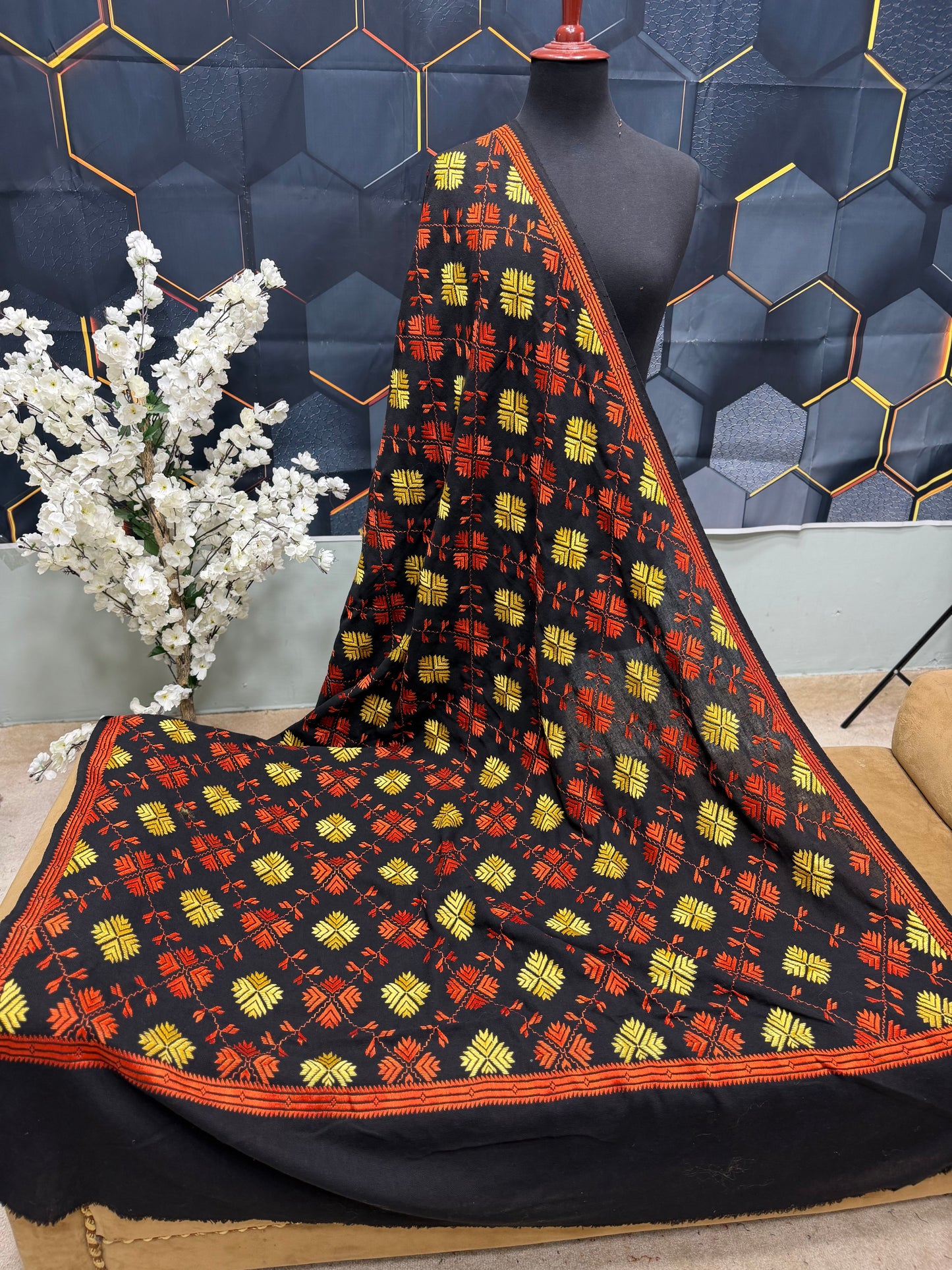 Phulkari Full Size Shawl | Handmade Khaddar Jaal Bagh Winter Shawl Perfect Gift