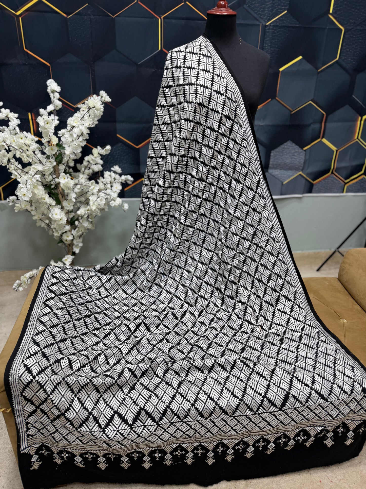 Phulkari Full Size Shawl | Handmade Khaddar Jaal Bagh Winter Shawl Perfect Gift