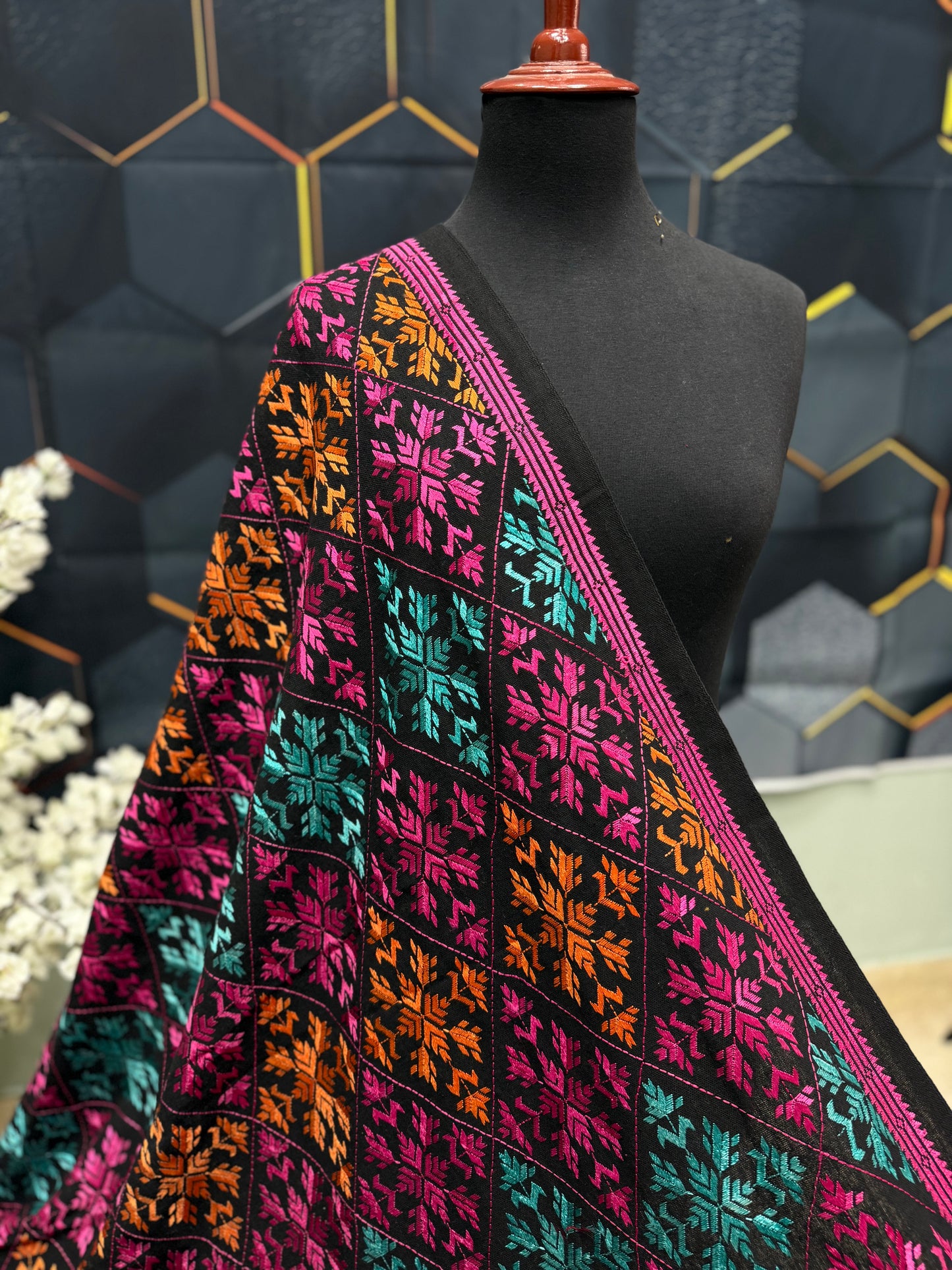 Phulkari Full Size Shawl | Handmade Khaddar Jaal Bagh Winter Shawl Perfect Gift