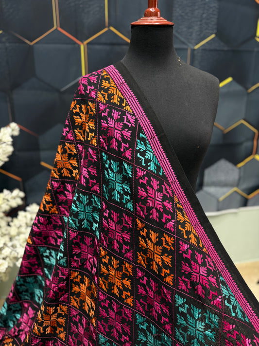 Phulkari Full Size Shawl | Handmade Khaddar Jaal Bagh Winter Shawl Perfect Gift