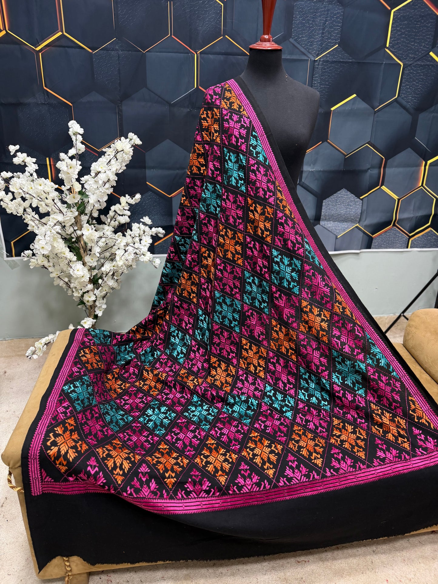 Phulkari Full Size Shawl | Handmade Khaddar Jaal Bagh Winter Shawl Perfect Gift