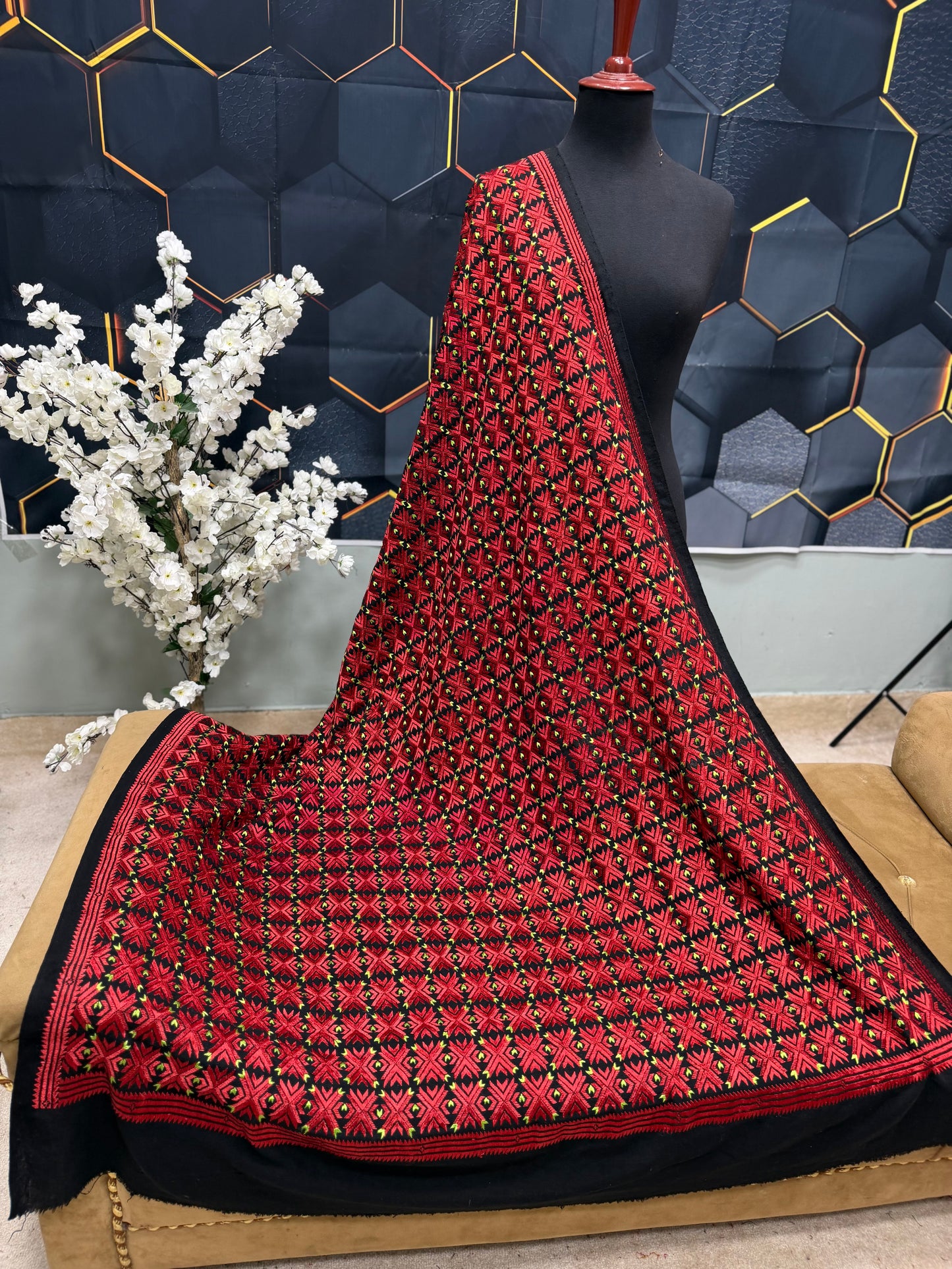 Phulkari Full Size Shawl | Handmade Khaddar Jaal Bagh Winter Shawl Perfect Gift