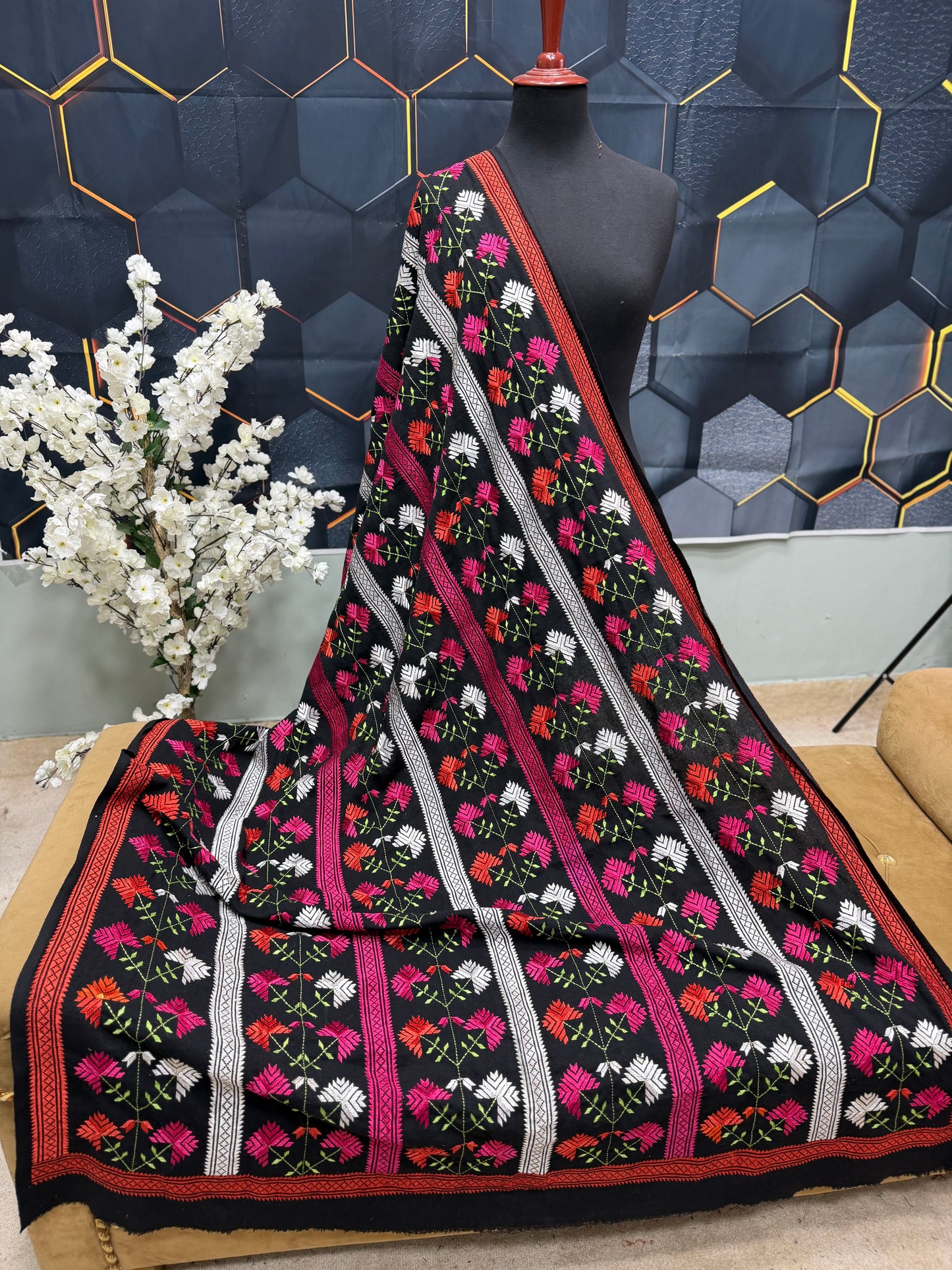 Phulkari Full Size Shawl | Handmade Khaddar Jaal Bagh Winter Shawl Perfect Gift