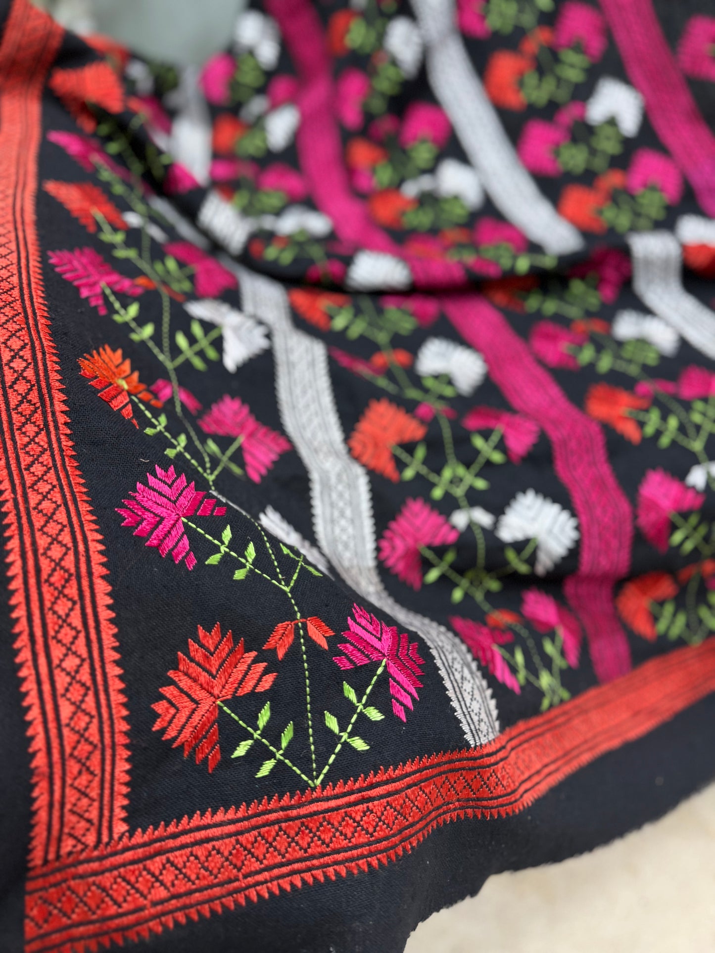 Phulkari Full Size Shawl | Handmade Khaddar Jaal Bagh Winter Shawl Perfect Gift