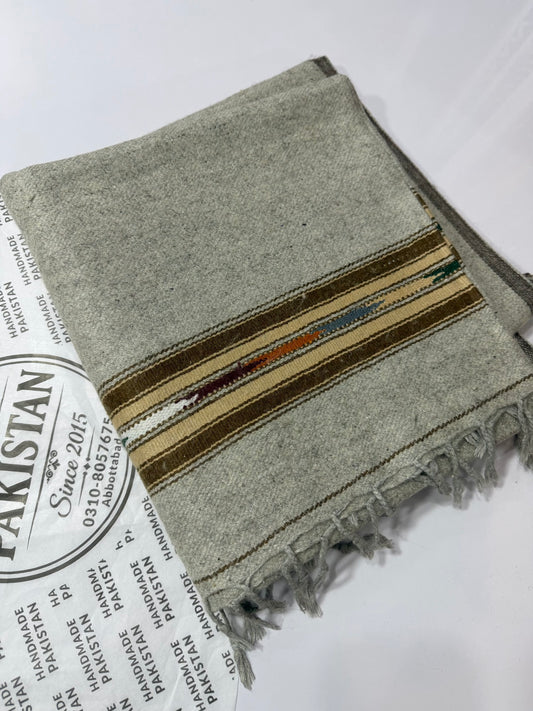Gents Shawl Thick Wool | Pure, Fine and Soft Wool Islampur Swat Khaddi Made Shawl Perfect Gift | Light Grey