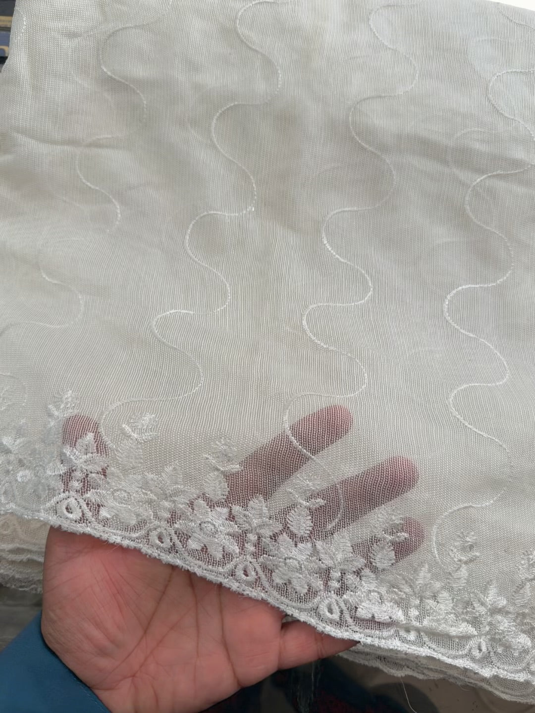 Cotton Net Embroidered Dupatta Border and Bouti Work