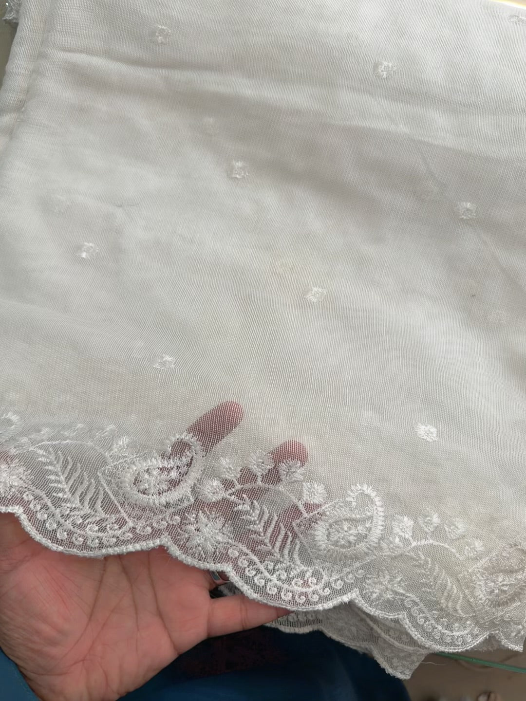 Cotton Net Embroidered Dupatta Border and Bouti Work