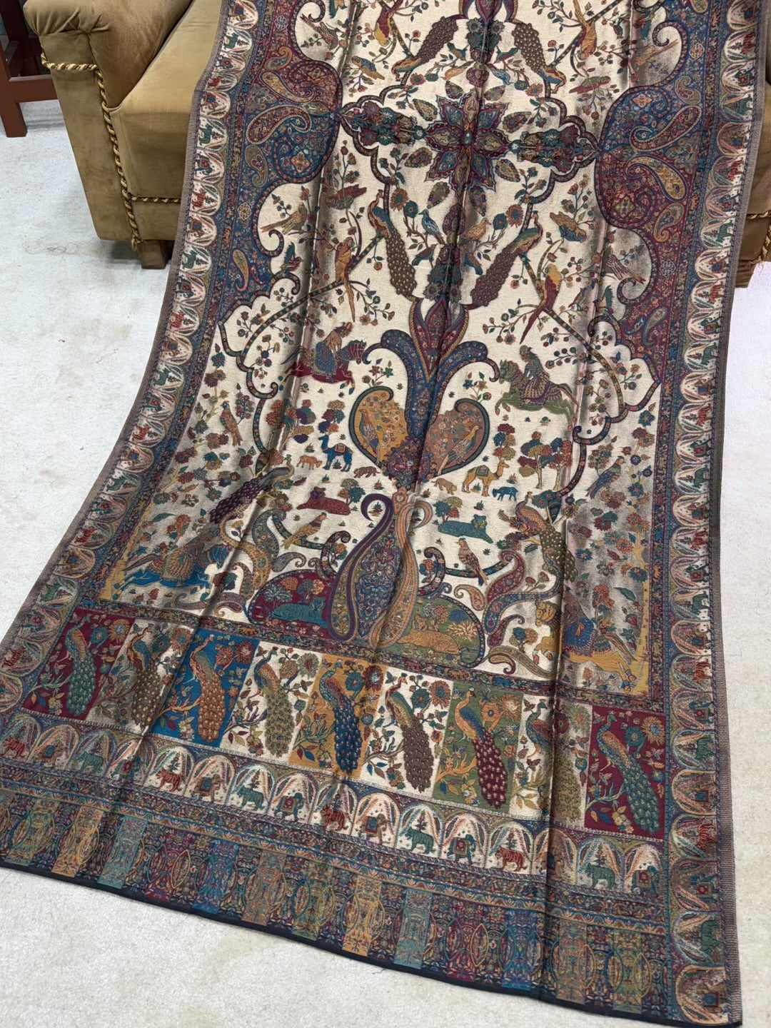 Moonlight Kani Silk Shawl, Wedding Wrap Perfect Gift Made in Kashmir