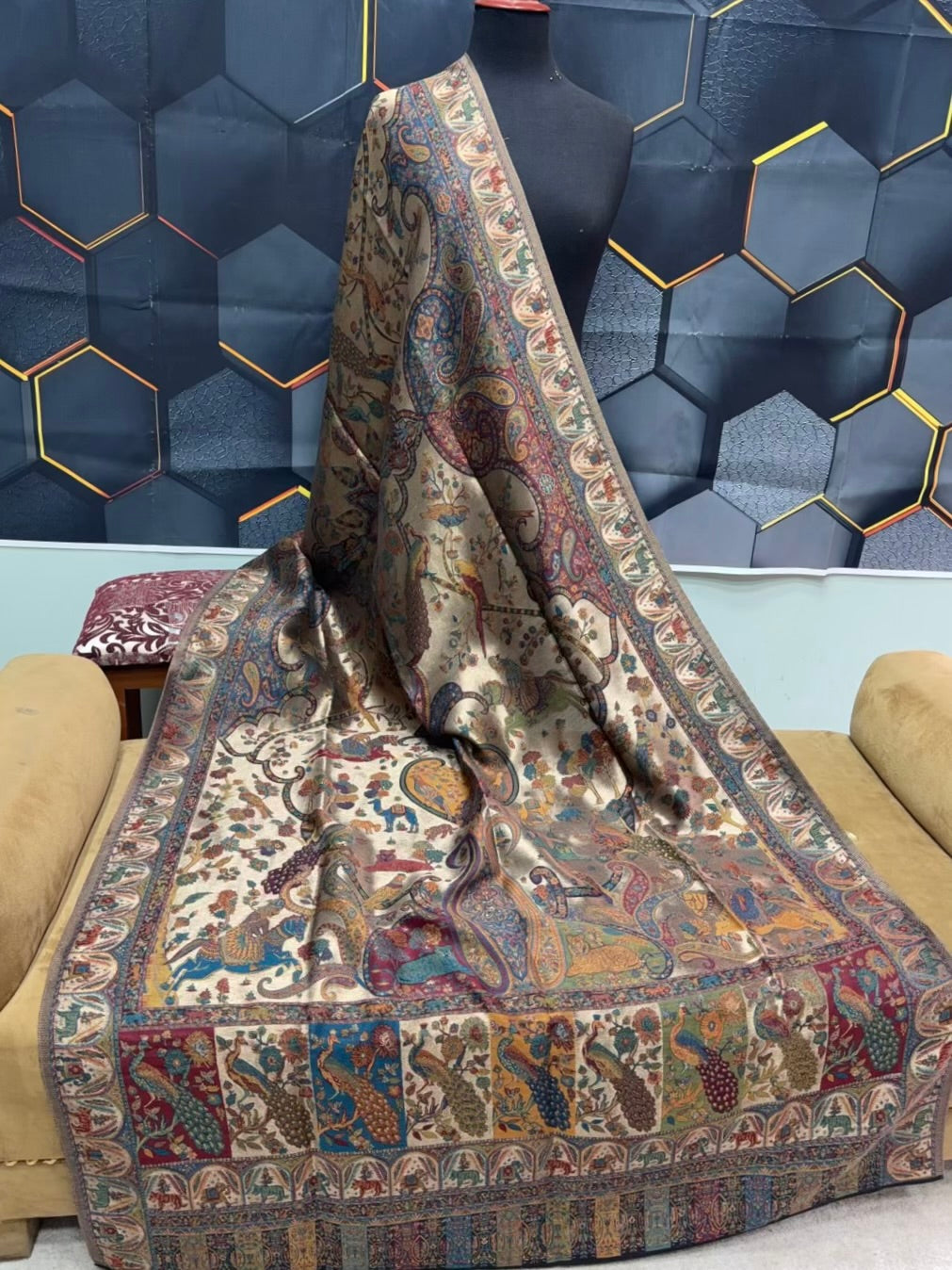 Moonlight Kani Silk Shawl, Wedding Wrap Perfect Gift Made in Kashmir