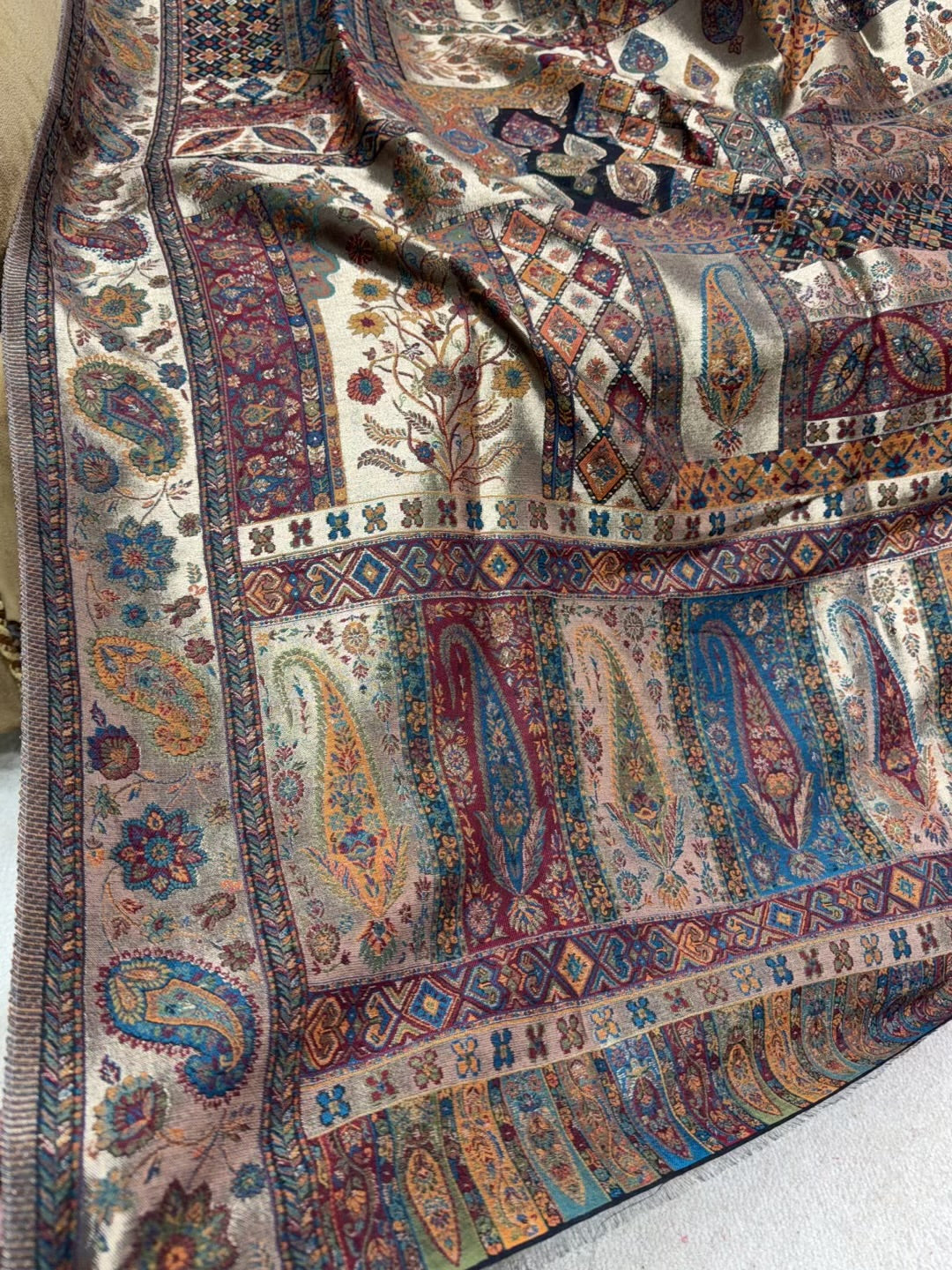 Moonlight Kani Silk Shawl, Wedding Wrap Perfect Gift Made in Kashmir