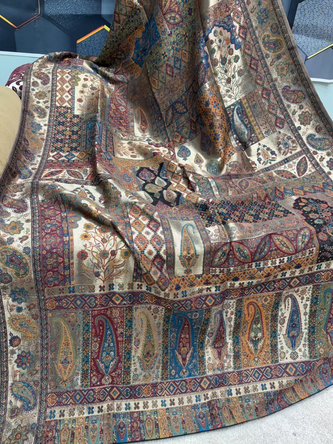 Moonlight Kani Silk Shawl, Wedding Wrap Perfect Gift Made in Kashmir