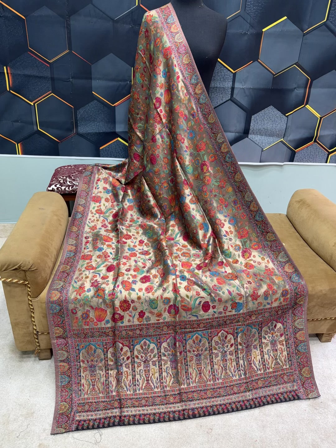 Moonlight Kani Silk Shawl, Wedding Wrap Perfect Gift Made in Kashmir