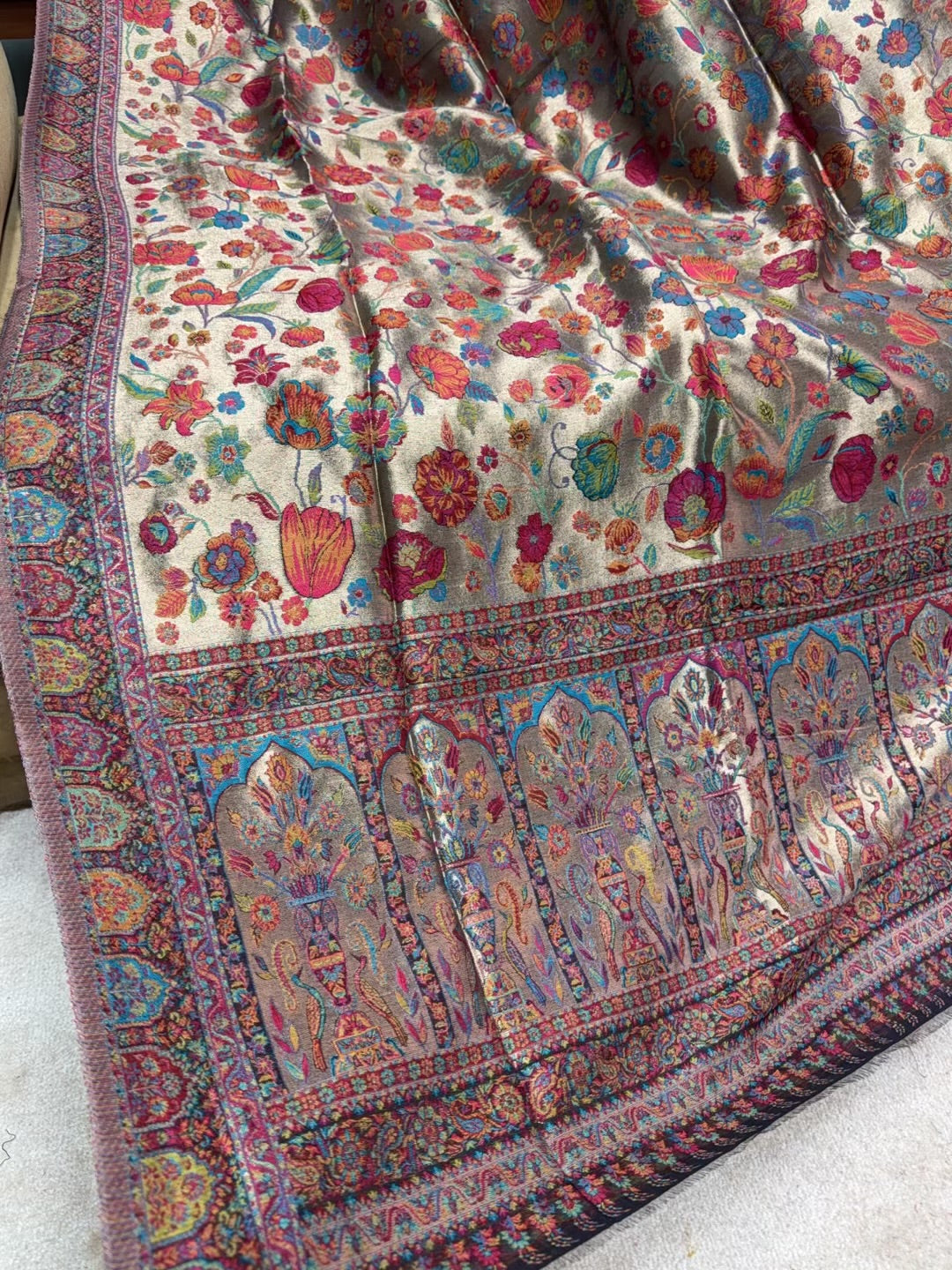 Moonlight Kani Silk Shawl, Wedding Wrap Perfect Gift Made in Kashmir