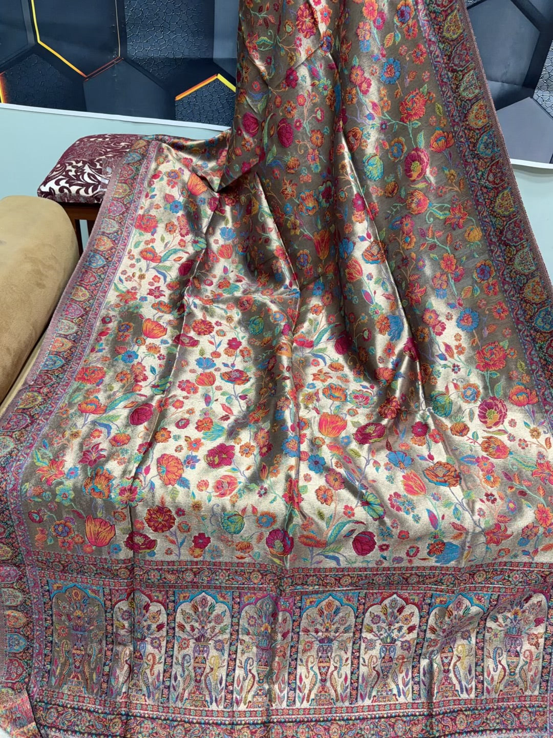 Moonlight Kani Silk Shawl, Wedding Wrap Perfect Gift Made in Kashmir