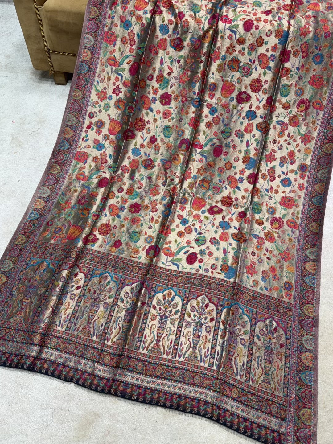 Moonlight Kani Silk Shawl, Wedding Wrap Perfect Gift Made in Kashmir