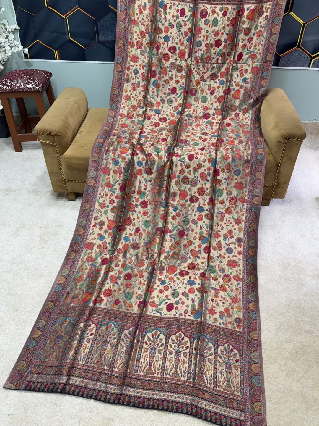 Moonlight Kani Silk Shawl, Wedding Wrap Perfect Gift Made in Kashmir