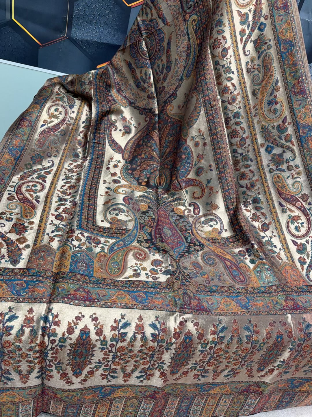Moonlight Kani Silk Shawl, Wedding Wrap Perfect Gift Made in Kashmir