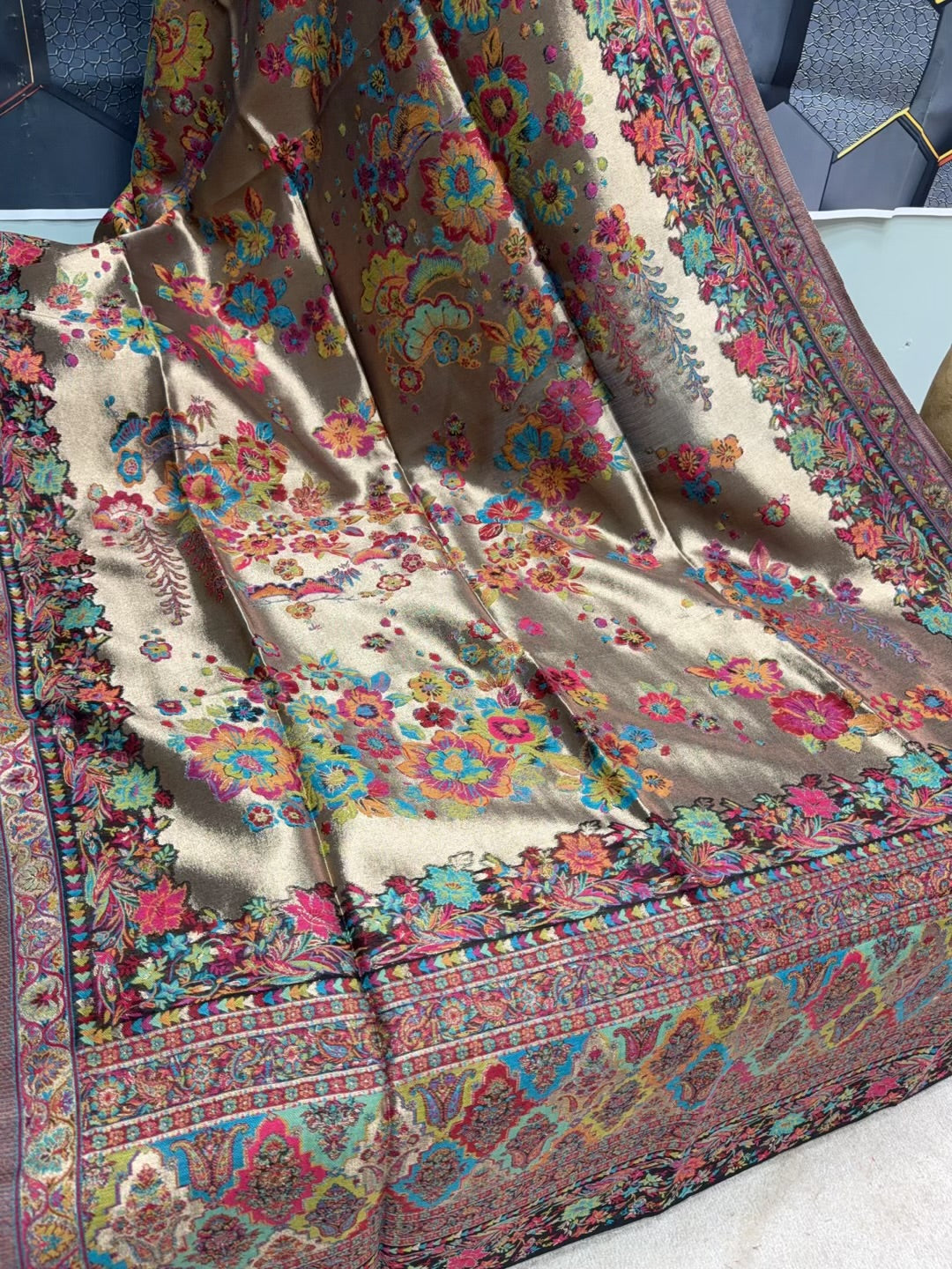 Moonlight Kani Silk Shawl, Wedding Wrap Perfect Gift Made in Kashmir