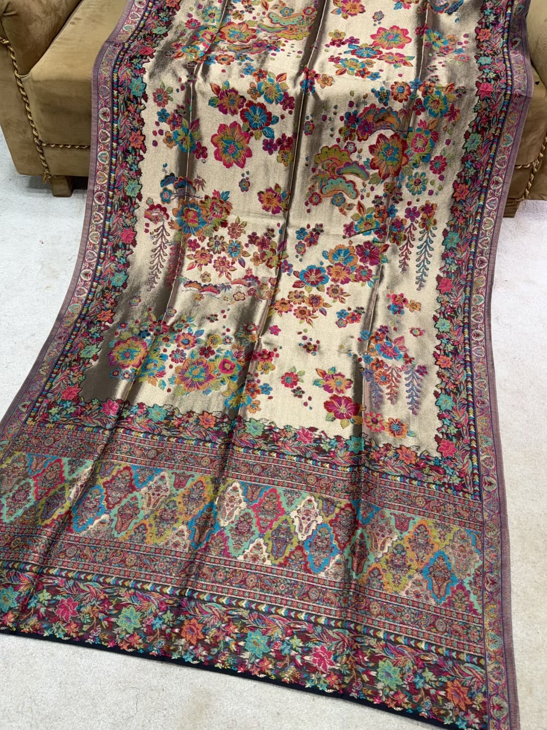 Moonlight Kani Silk Shawl, Wedding Wrap Perfect Gift Made in Kashmir