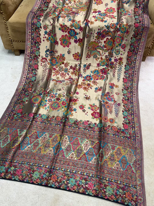 Moonlight Kani Silk Shawl, Wedding Wrap Perfect Gift Made in Kashmir