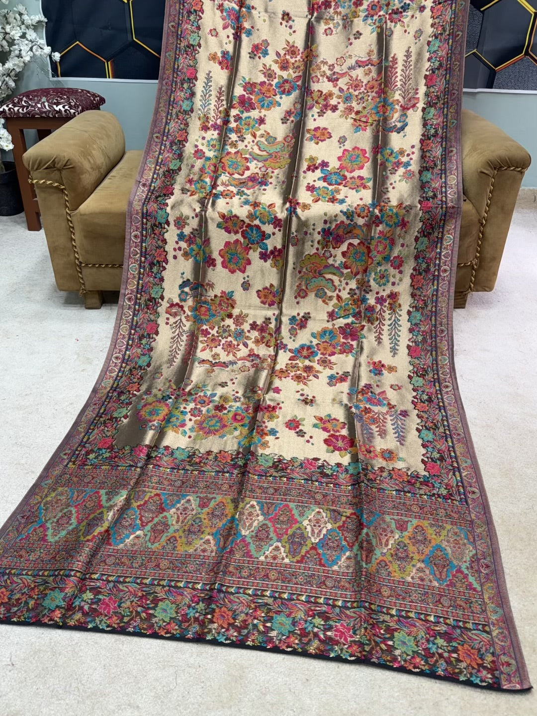 Moonlight Kani Silk Shawl, Wedding Wrap Perfect Gift Made in Kashmir