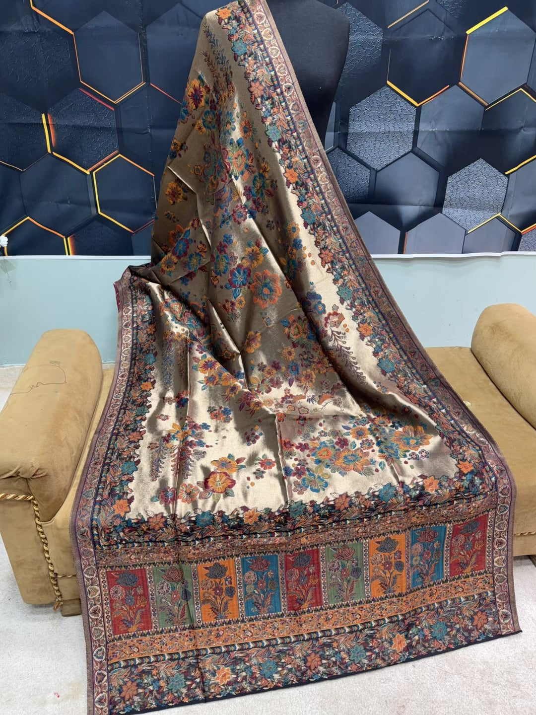 Moonlight Kani Silk Shawl, Wedding Wrap Perfect Gift Made in Kashmir