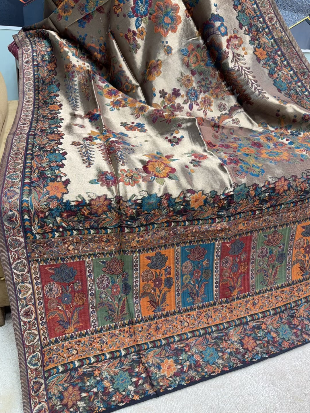 Moonlight Kani Silk Shawl, Wedding Wrap Perfect Gift Made in Kashmir