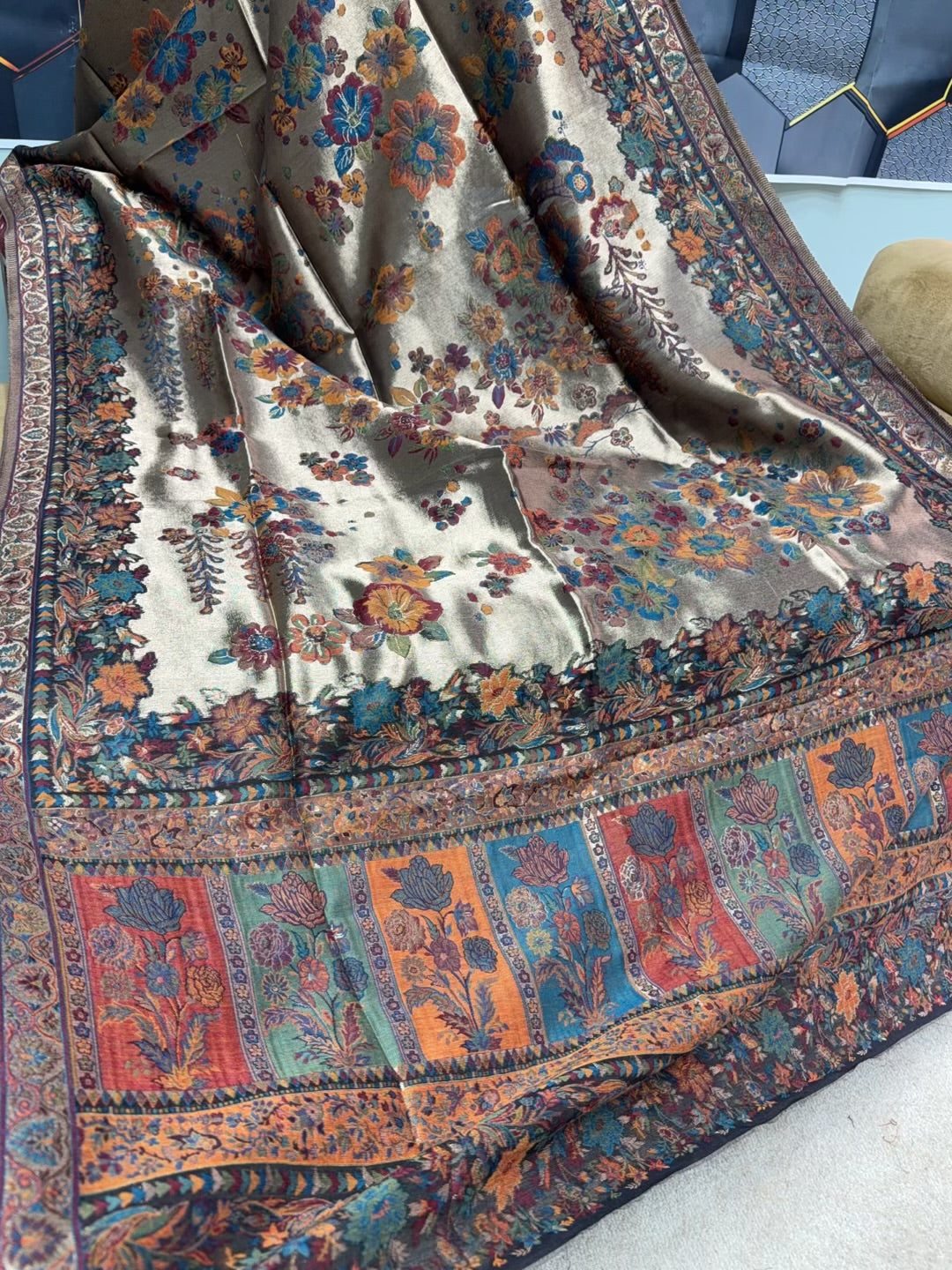 Moonlight Kani Silk Shawl, Wedding Wrap Perfect Gift Made in Kashmir