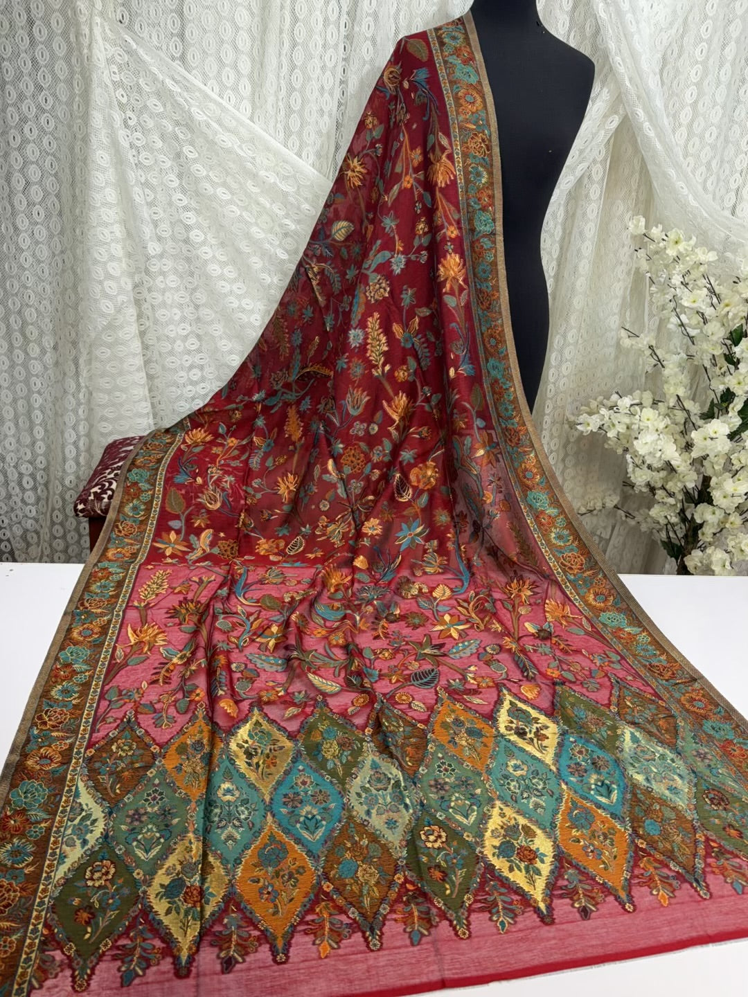 2 Piece Chiffon Embroidered Suit