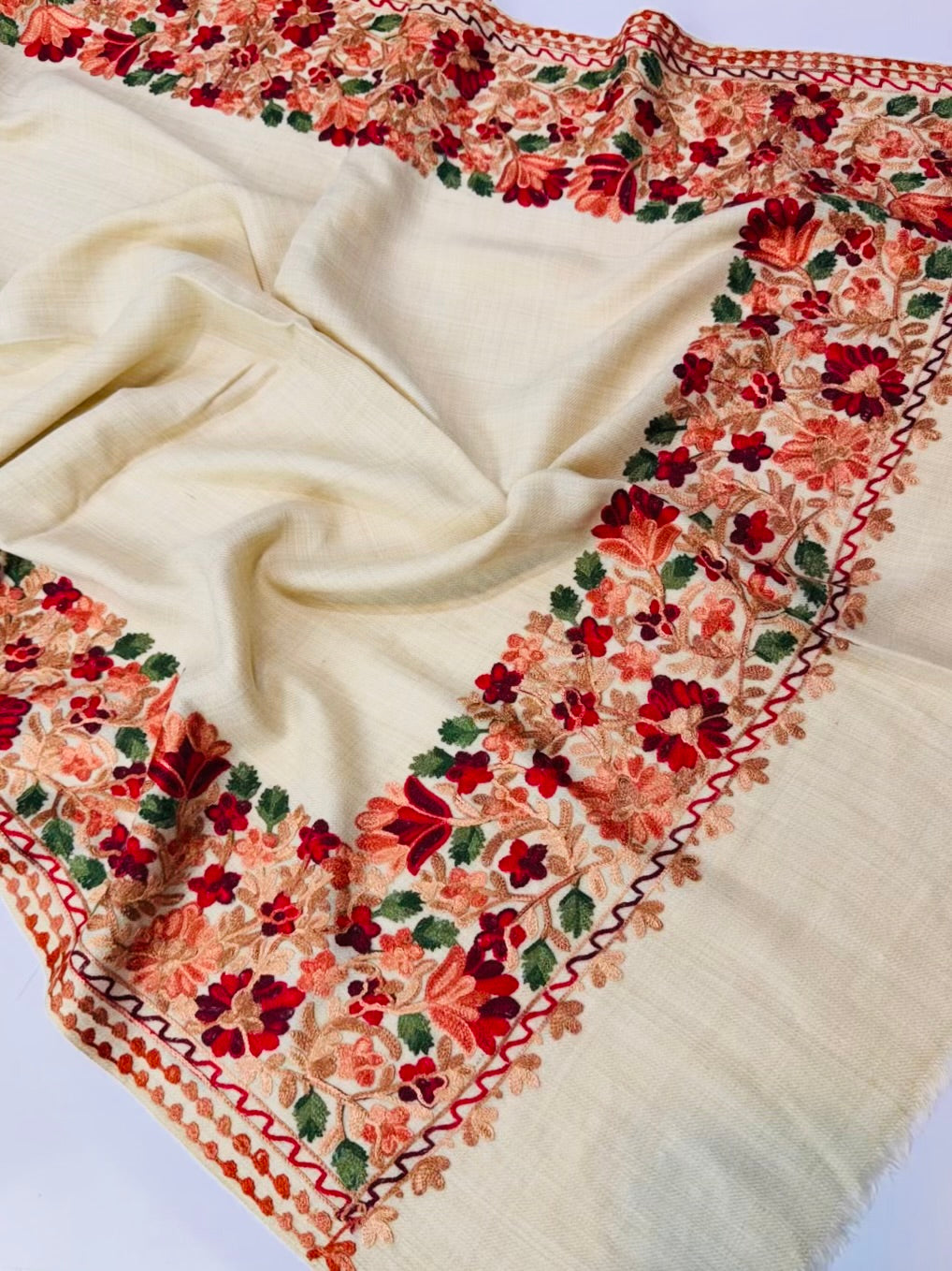 Pashmina Stole | Aari Border Embroidery 4 Side Border Perfect Gift | Skin