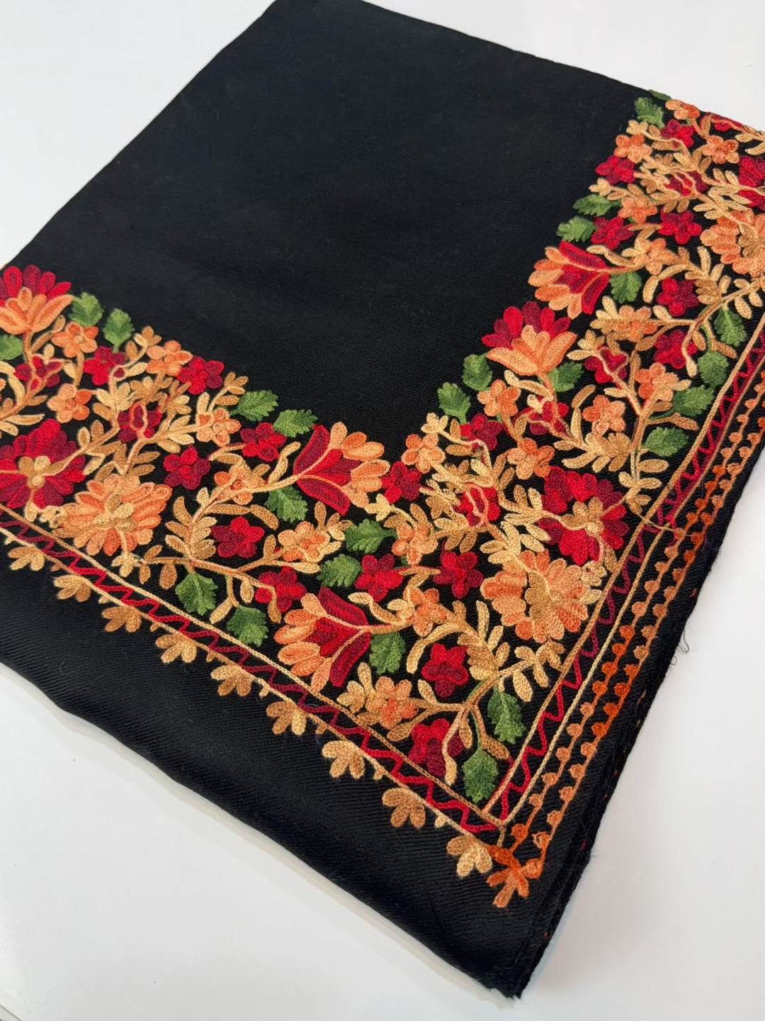 Pashmina Stole | Aari Border Embroidery 4 Side Border Perfect Gift | Black