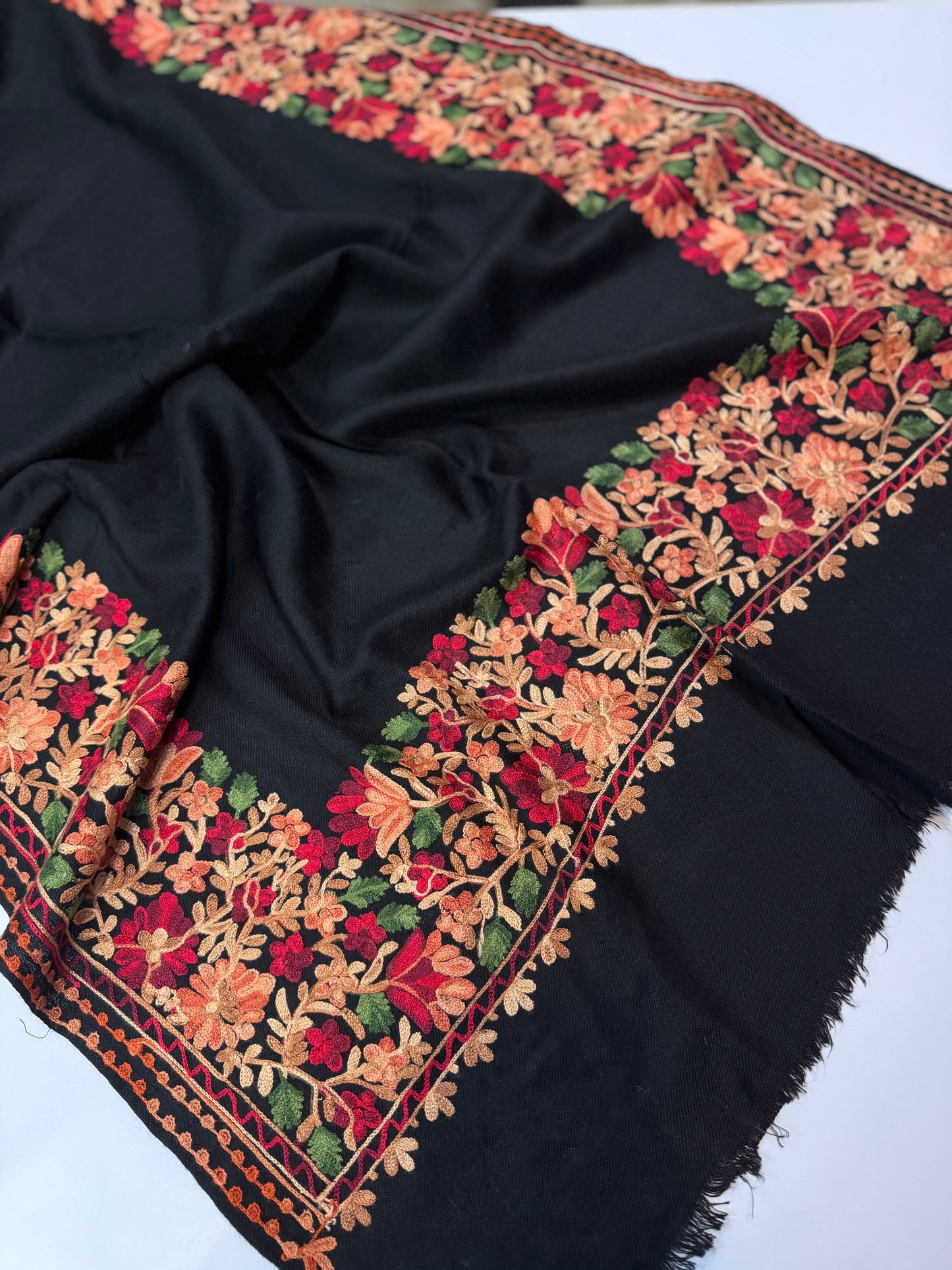 Pashmina Stole | Aari Border Embroidery 4 Side Border Perfect Gift | Black