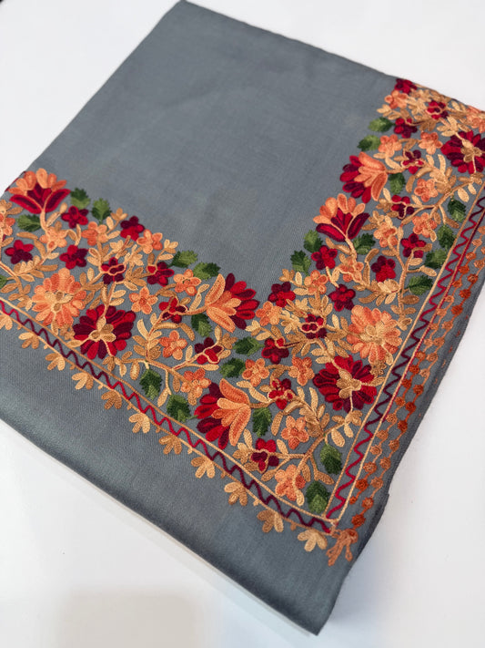 Pashmina Stole | Aari Border Embroidery 4 Side Border Perfect Gift | Grey
