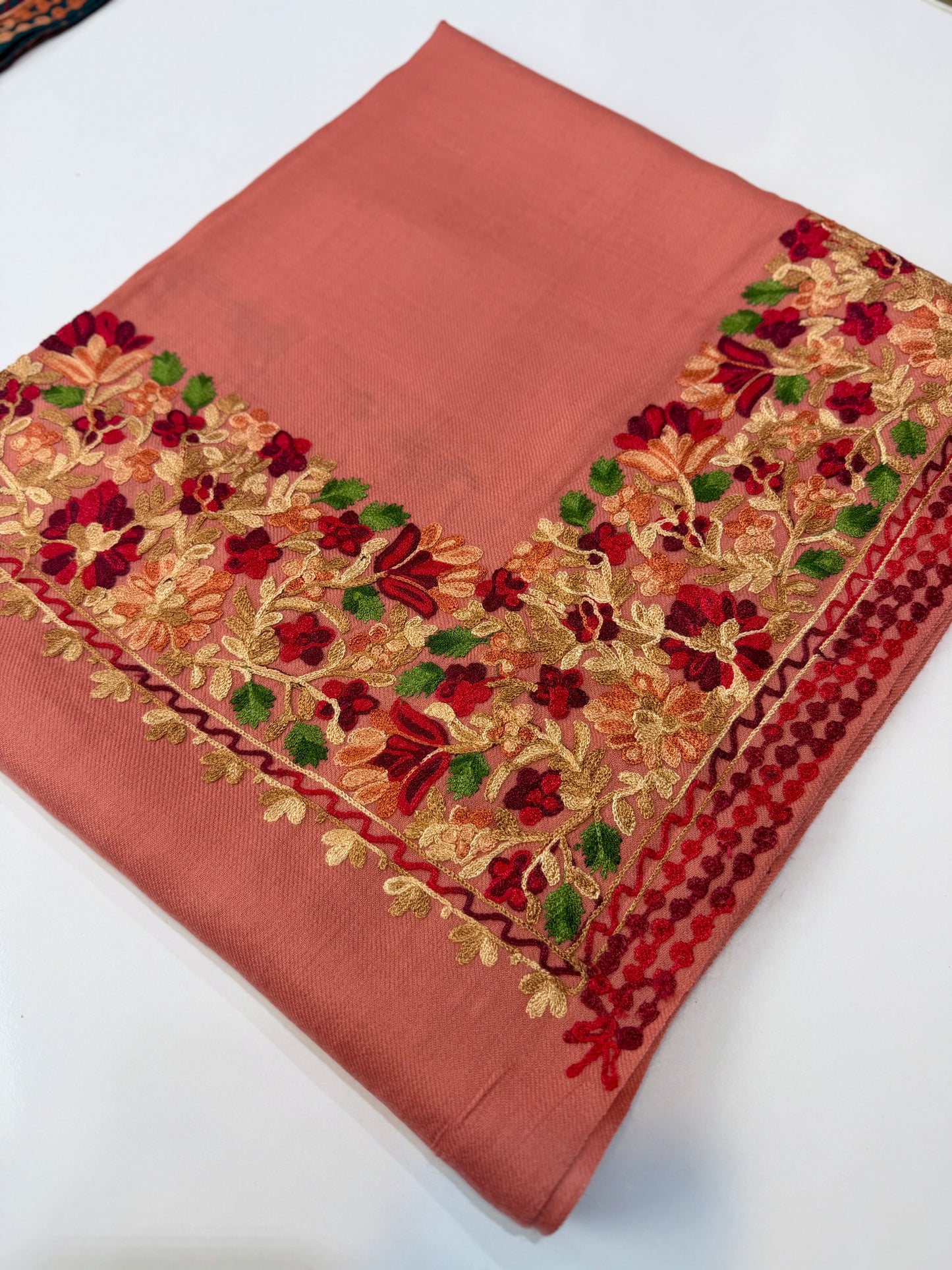 Pashmina Stole | Aari Border Embroidery 4 Side Border Perfect Gift | Pink