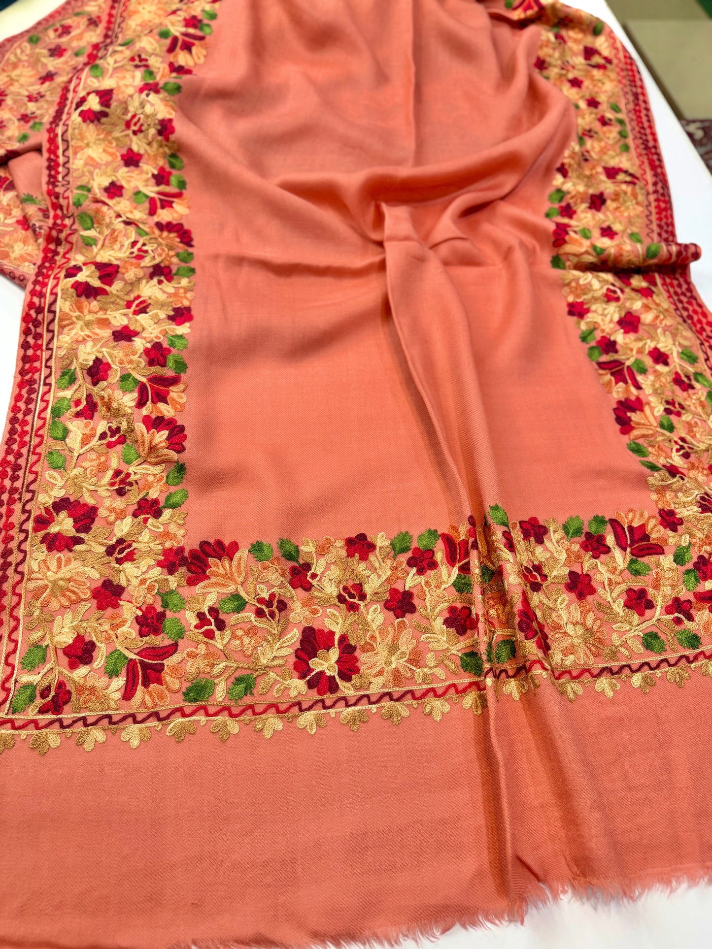 Pashmina Stole | Aari Border Embroidery 4 Side Border Perfect Gift | Pink
