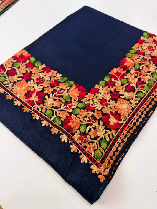 Pashmina Stole | Aari Border Embroidery 4 Side Border Perfect Gift | Navy Blue