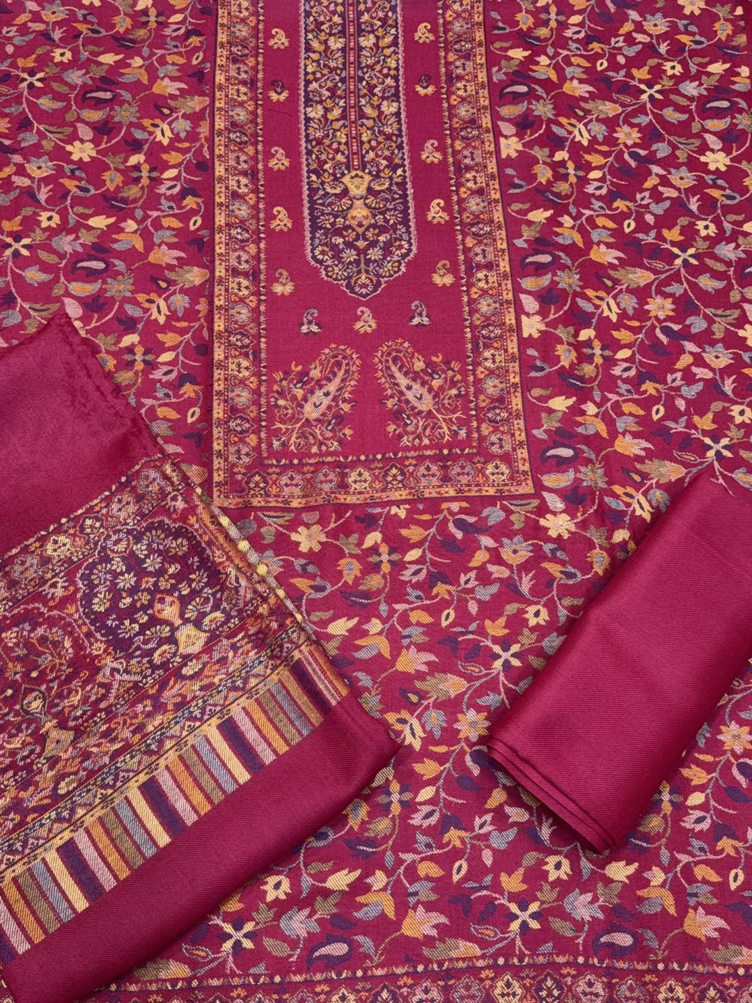 Special Kani Pashmina 3 Piece Unstitched Suit | Maroon