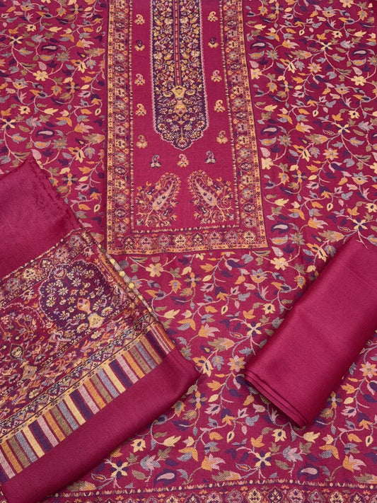 Special Kani Pashmina 3 Piece Unstitched Suit | Maroon