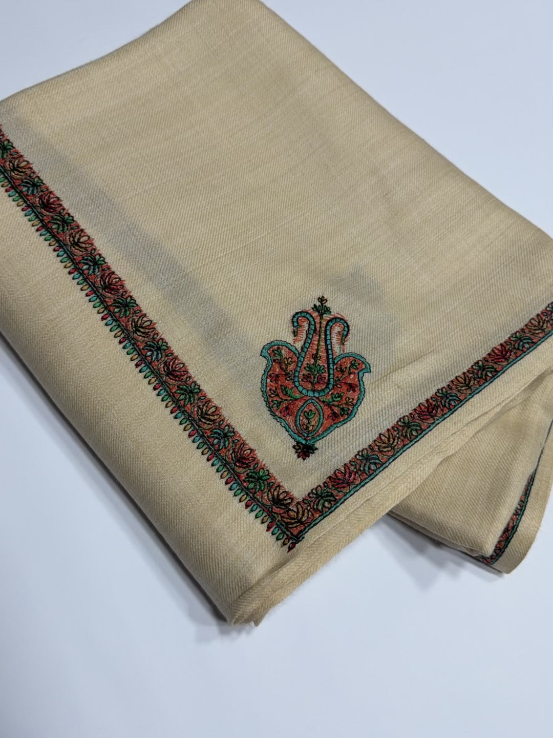 Kingri Border Embroidered Pashmina Shawl | Light Skin