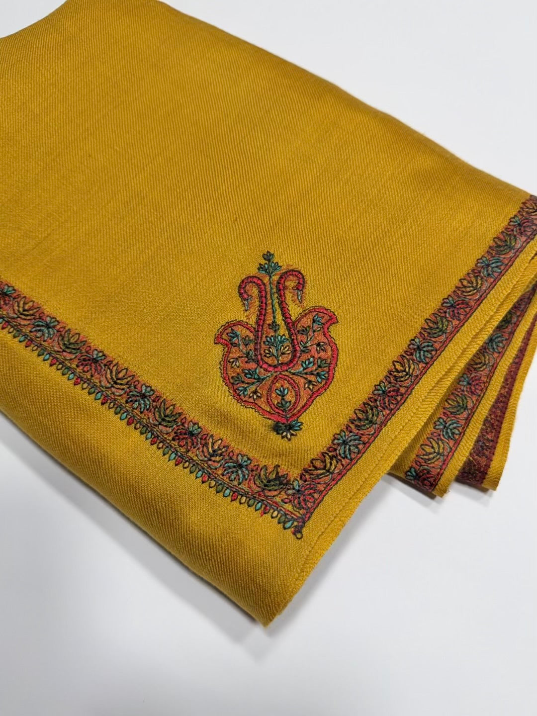 Kingri Border Embroidered Pashmina Shawl | Mustard