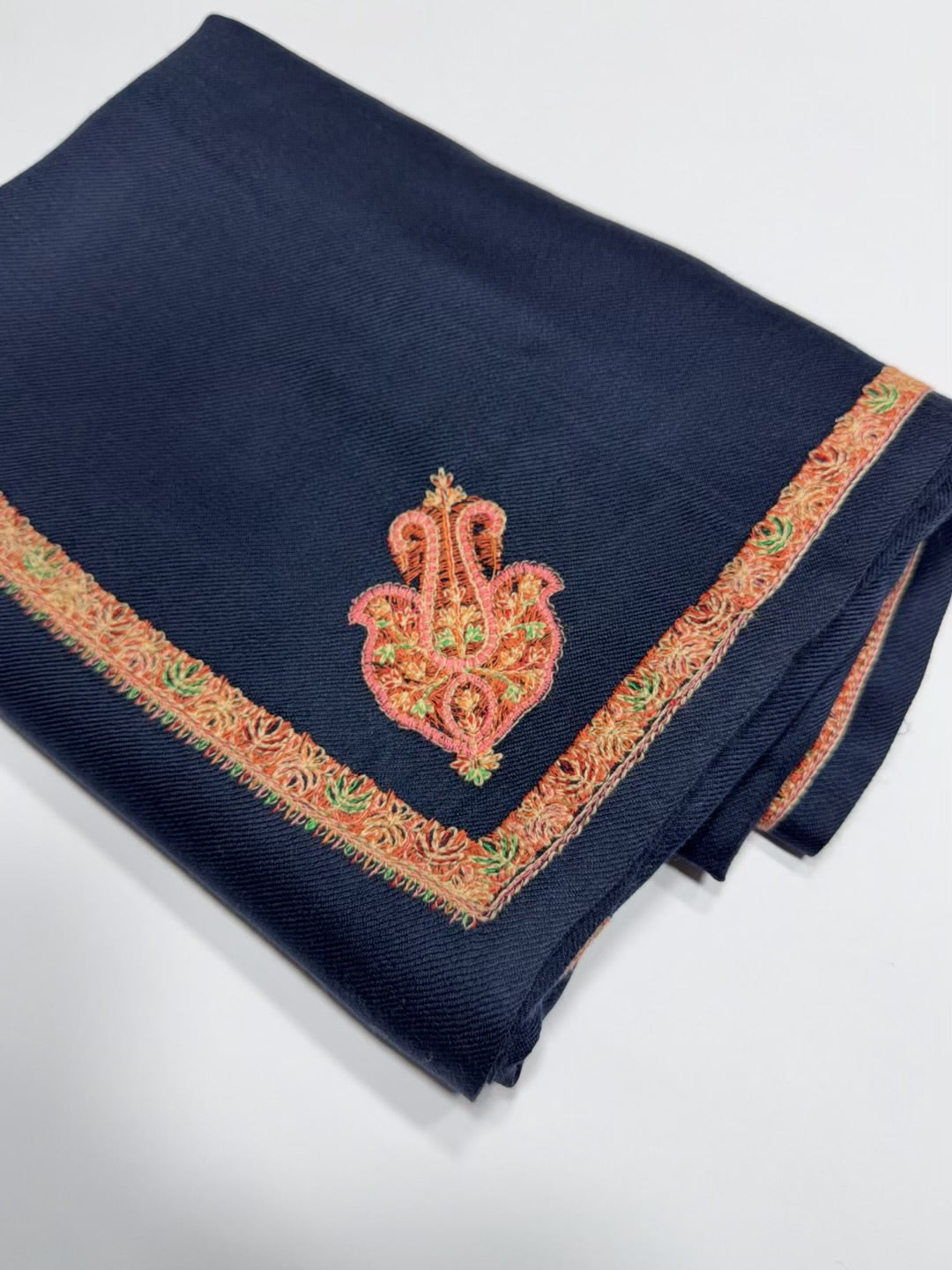 Kingri Border Embroidered Pashmina Shawl | Navy Blue