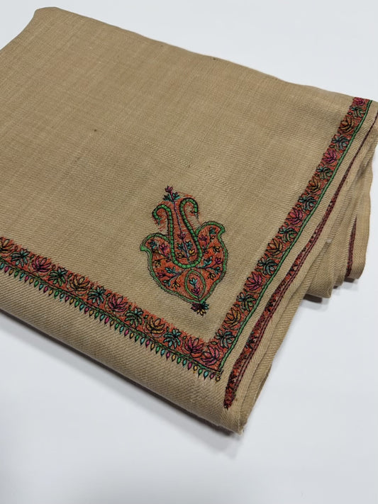 Kingri Border Embroidered Pashmina Shawl | Dark Skin