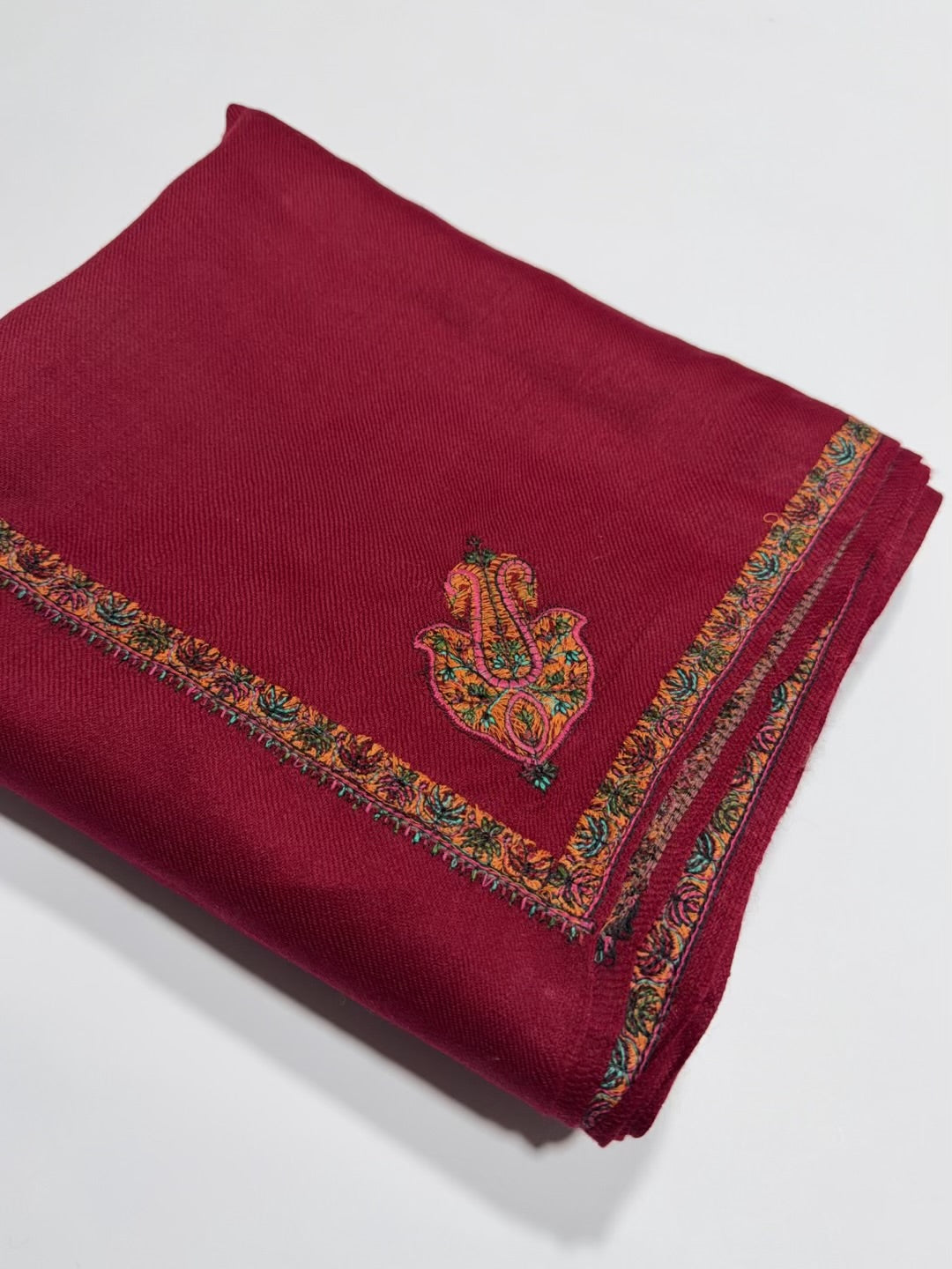 Kingri Border Embroidered Pashmina Shawl | Maroon