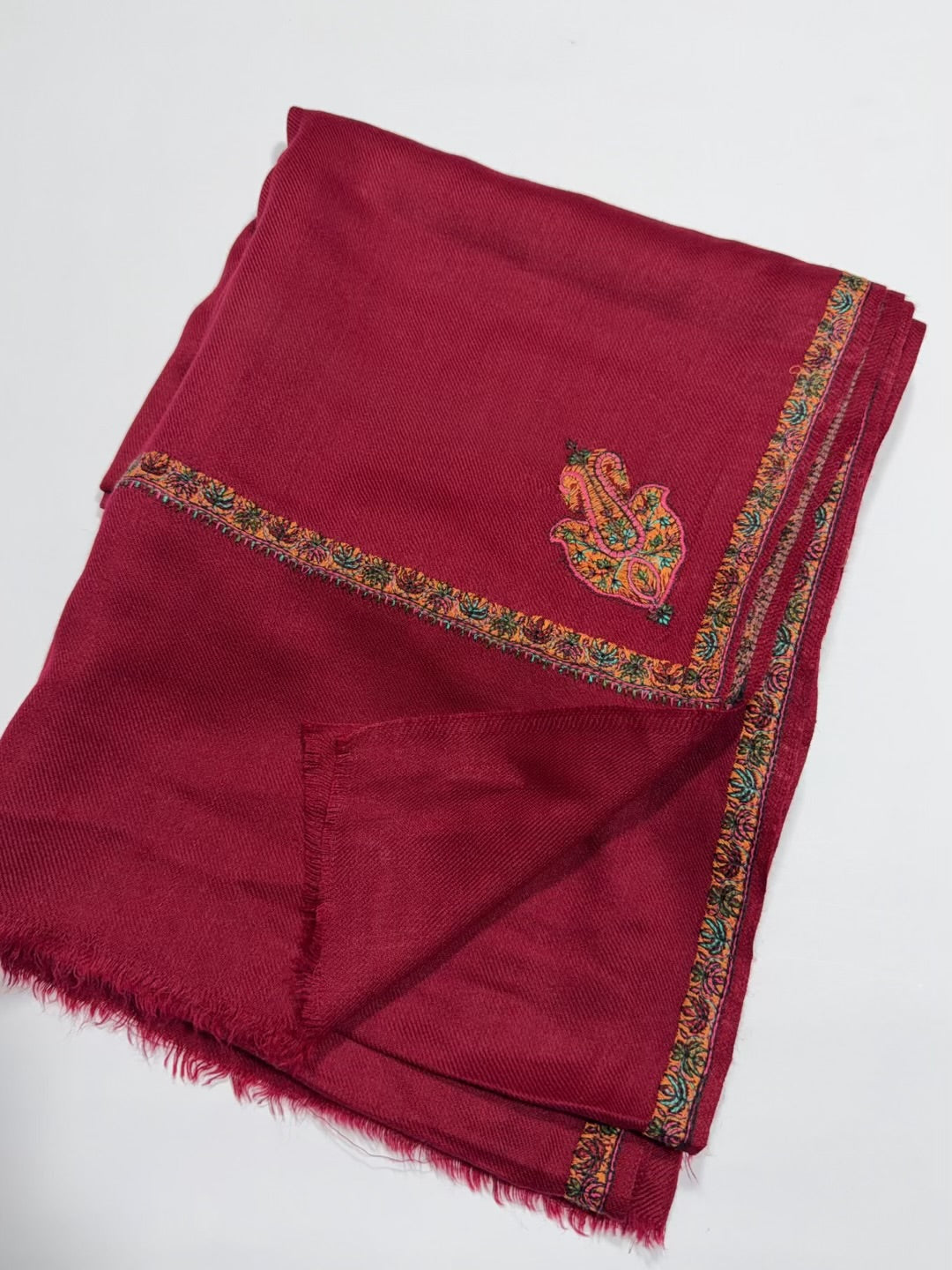 Kingri Border Embroidered Pashmina Shawl | Maroon